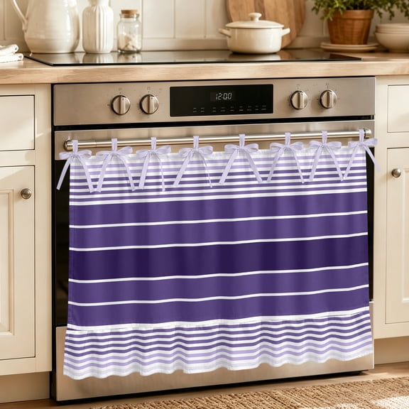 Oven Skirt Curtain for Kitchen 21.5x30 Inch, Purple Ombre Stripe Oven Curtain with 8 Ribbon Ties & Ruffle Trim, Stove Skirt Curtain Dishwasher for Cabinets Over Sinks Farmhouse Striped Gradient