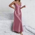 thumbnail image 4 of Bosfbaoi Nightgowns For Women Solid Color Satin Spaghetti Strap Nightgown Deep V-Neck Side Slit Maxi Sleep Dress, 4 of 8