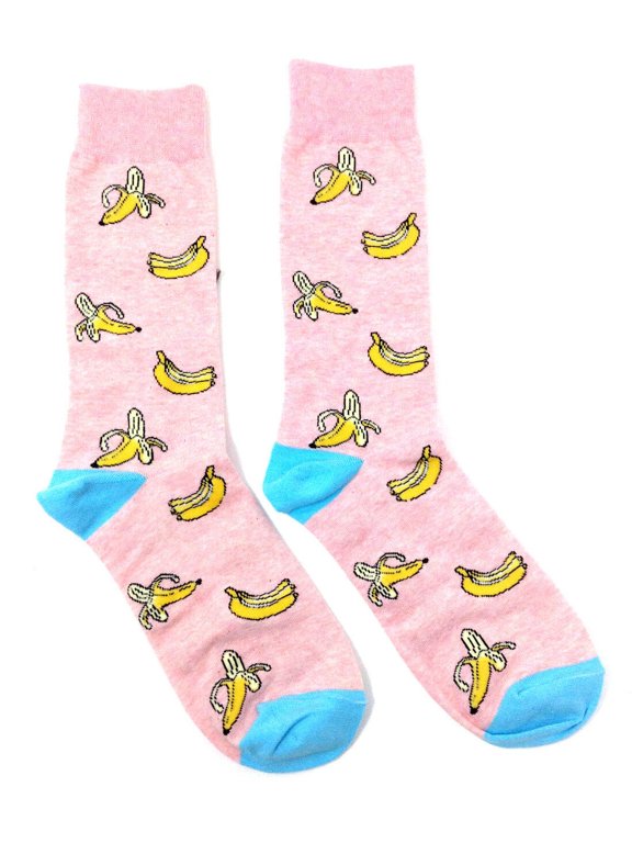 Casual Fast Food Snack Pattern Knit Crew Socks (Banana Pink)