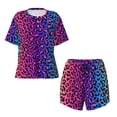 thumbnail image 5 of Wukai Leopard Neon Rainbow Gradient Women's Pajama Set,Short-Sleeve Top and Shorts with Elastic Waistband and Pockets for Loungewear, Yoga, and Casual Wear-XX-Large, 5 of 8