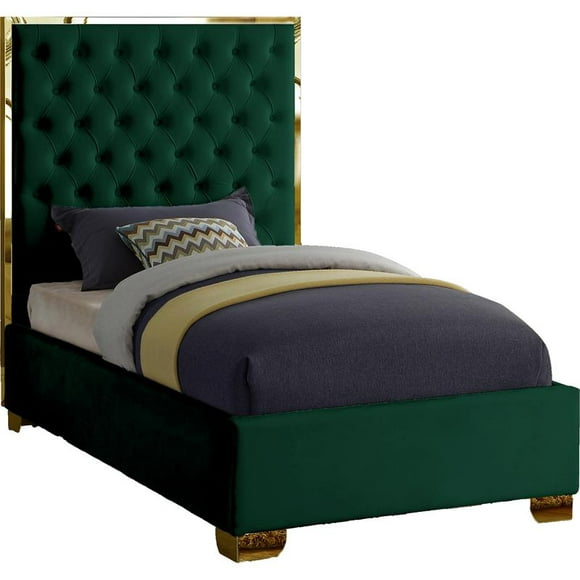 Meridian Furniture Lana Lit Simple en Bois Massif et Velours en Vert