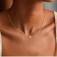 thumbnail image 3 of Turandoss Cross Necklace for Women Dainty Simple Tiny Cross Pendant Choker Cute Chain 14K Gold Plated Jewelry Baptism Religious Gift for Women, 3 of 8