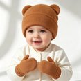 thumbnail image 5 of Lispipm Baby 2 Piece Bear Ear Beenie Hat and Mittens Stretchy Warm Winter Accessory Infant Toddler Kids Indoor Outdoor Knit Set Red 6-36 Months, 5 of 6