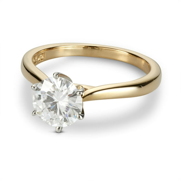 Charles & Colvard 14K Yellow Gold Forever One 7.5mm Round Solitaire Engagement Ring-Size 7 1.50cttw DEW (D-E-F)