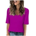 thumbnail image 3 of Scyoekwg V Neck T Shirts for Women Short Sleeve Shirts Solid Color Casual Comfy Tshirt Summer Loose Blouses (Z01_Hot Pink,XXXL), 3 of 6