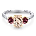 thumbnail image 3 of Gem Stone King 925 Silver and 10K Yellow Gold Peach Morganite and Red Rhodolite Garnet Engagement Ring for Women | 1.74 Cttw | Oval 8X6MM | Gemstone October Birthstone | Size 6, 3 of 6