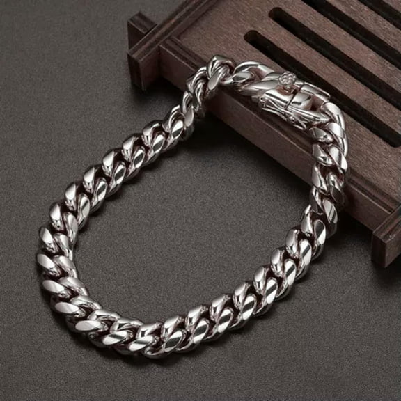 QQTDFG 6mm-18mm Mens Miami Cuban Link Chain Solid Silver Color Stainless Steel Bracelet-10mm-7.5 inches bracelet