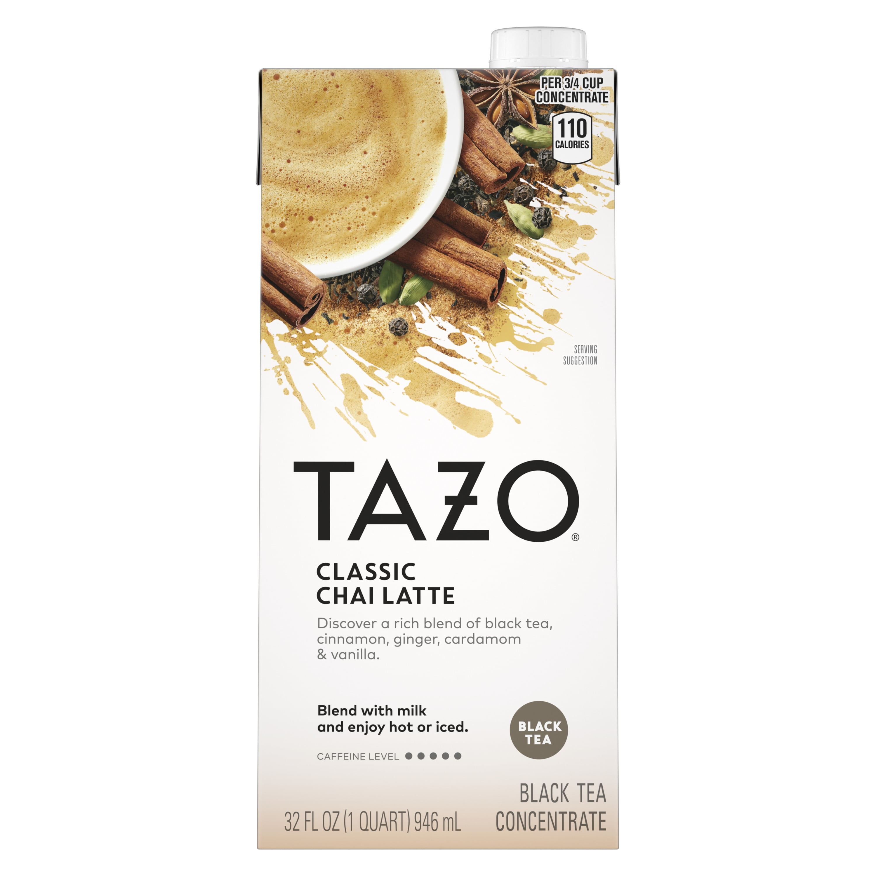 TAZO Classic Chai Latte Iced Tea Concentrate Black Tea, Caffeinated, Tea Bags 32 oz Carton