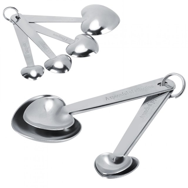 Cucharas medidoras, herramienta para hornear con cuchara medidora de acero inoxidable en forma de corazón, calidad en la que puede confiar