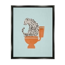Stupell Industries Cheetah on Bathroom Toilet Animals & Insects Painting Black Floater Framed Art Print Wall Art, 17 x 21