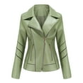 thumbnail image 2 of Qertyioot Womens Leather Jacket New Slim Stand-Up Collar Zipper Stitching Solid Color, 2 of 7