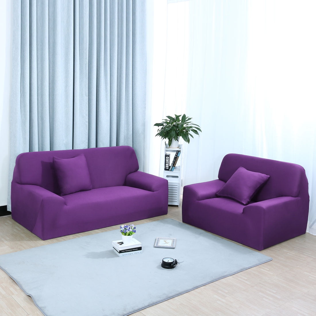 Unique Bargains 1-Piece Modern Solid Stretch XL Sofa Slipcover, Purple