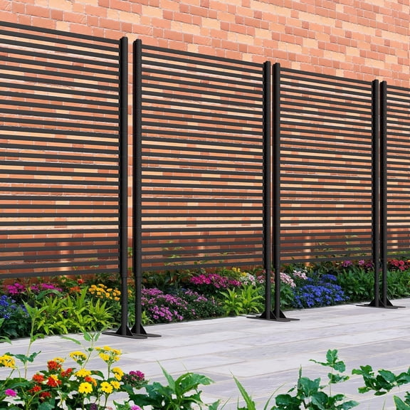 Acekid 47x71Inch Metal Privacy Screen Outdoor, Freestanding Rust-Resistant Decorative Fence Panel for Garden, Brown