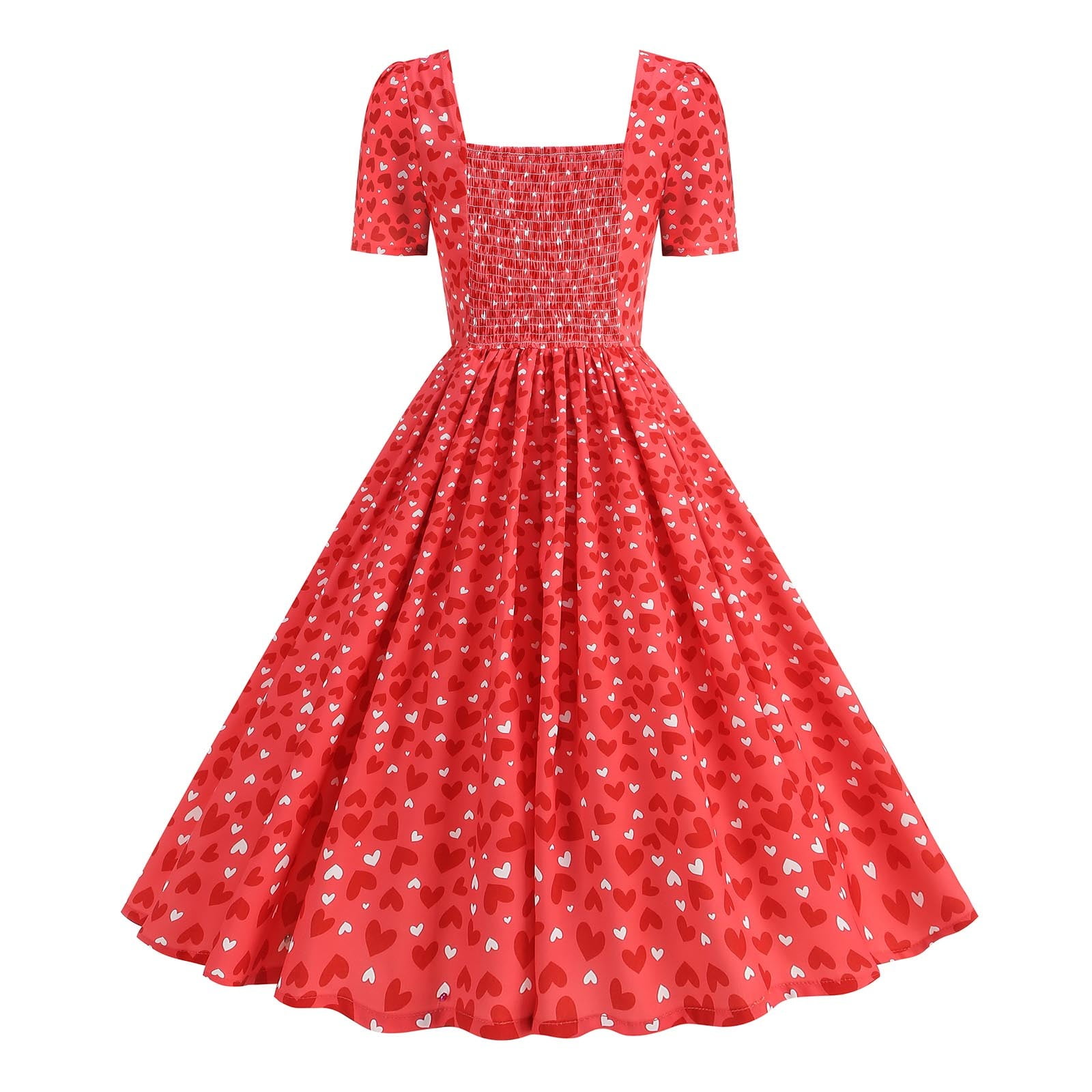 hotojiny Formal Dresses for Women Valentine's Day Gifts Cute Heart Print Cocktail Dresses Trendy Flowy Short Sleeve Maxi Dress