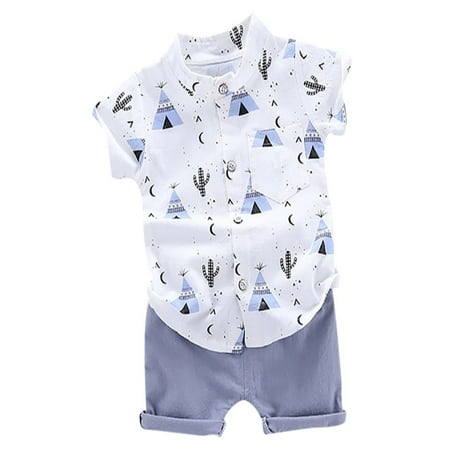 

Luxsea Summer Baby Boys Casual Short Sleeve Floral Print T-shirt Tops Shorts Costume Set Toddler Cotton Button Shirt and Fashion Shorts Set Vacation Holiday Outfits 3M-4T