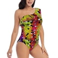 thumbnail image 3 of Gaeub Colorful Tie Dye Stained Glass 1 Women's One Shoulder Ruffle Tummy Control Swimwear for Swimming Surfing Beach Party - Large, 3 of 8