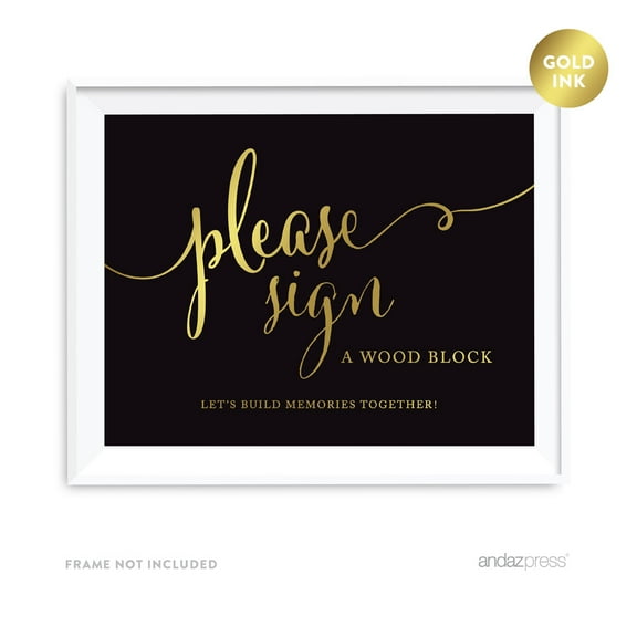 Please Sign a Wood Block Black and Metallic Gold Wedding Signs