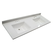 Camilla 61 in Cultured Marble Center Mount Rectangle Double Bowl Vanity Top with Backsplash, Solid White