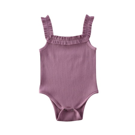 

Kiapeise Baby Sleeveless Sling Jumpsuit Ruffle Elastic Knitted Rib Romper