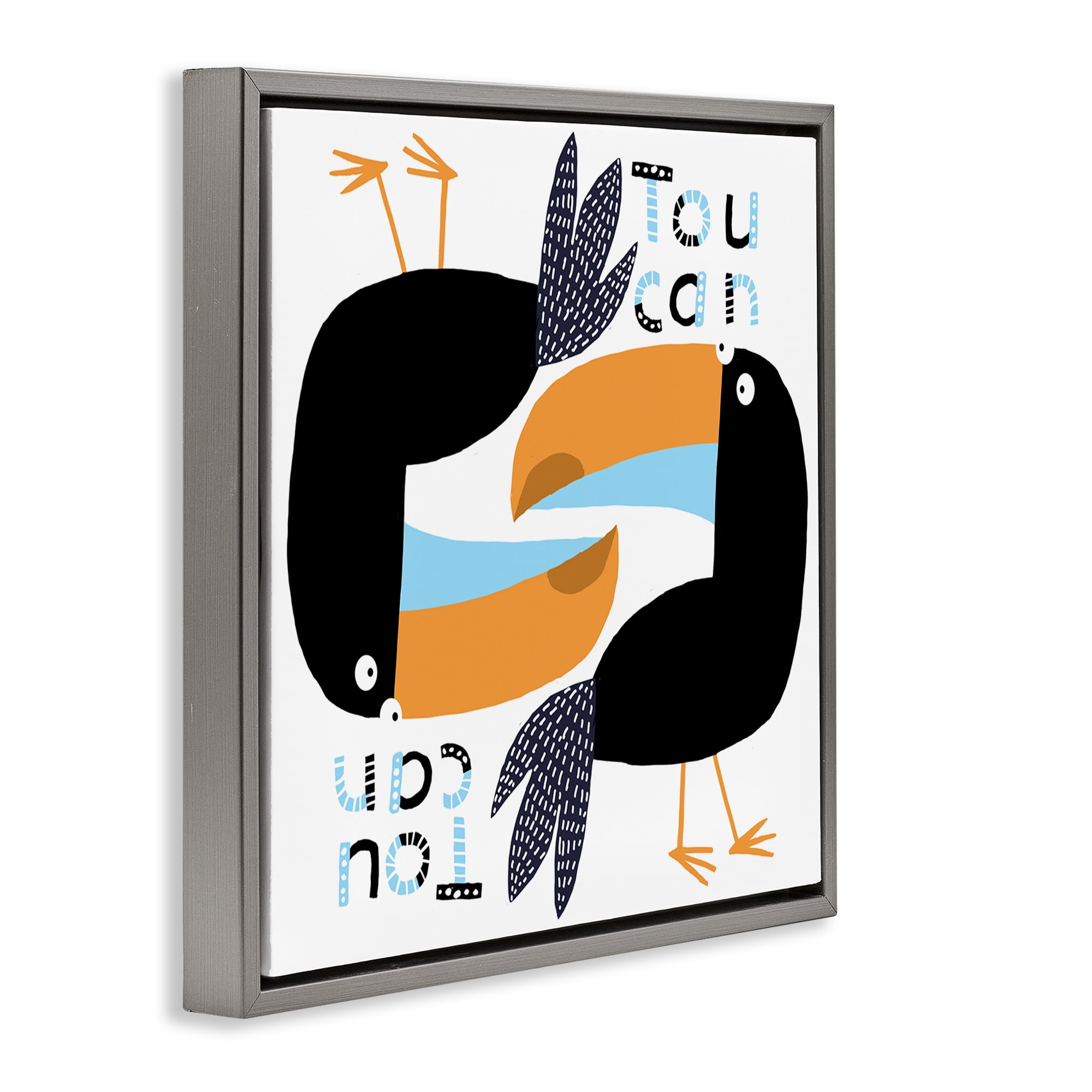 Stupell Industries Tropical Toucan Birds Animals Painting Gray Floater Framed Canvas Art Print Wall Art, 25 x 25