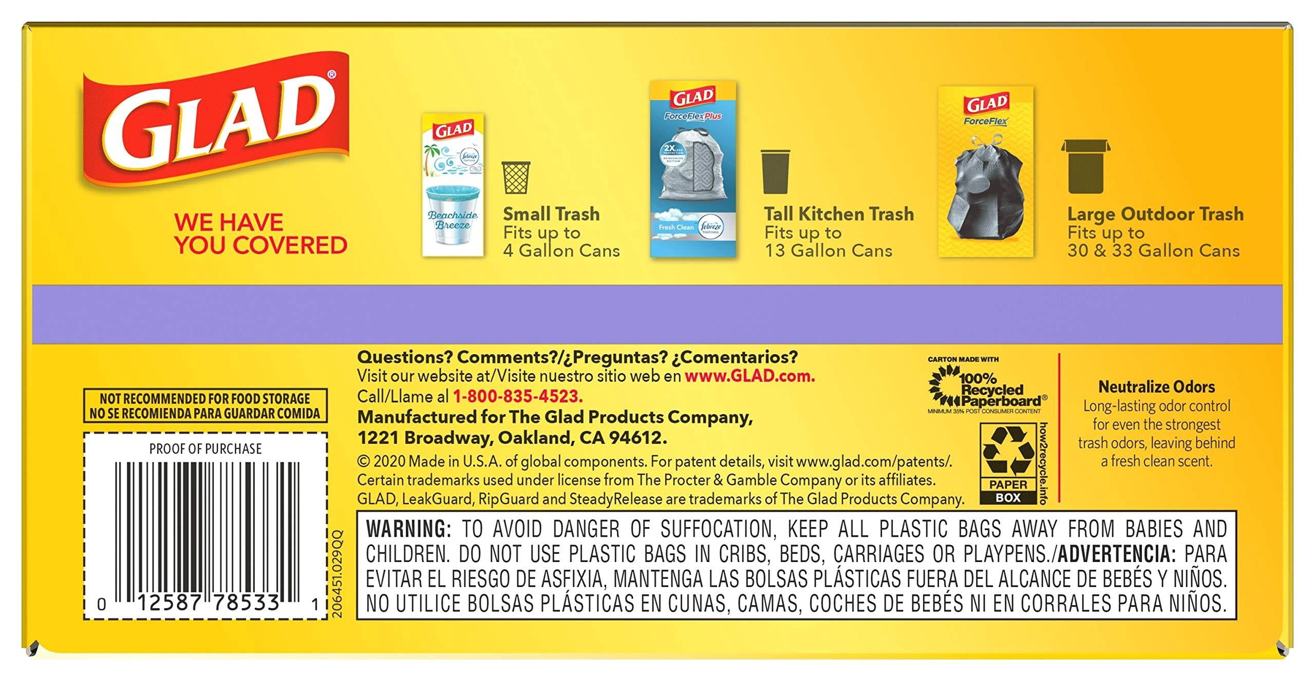Glad OdorShield Tall Kitchen Drawstring Trash Bags, Lavender breeze, 13 Gallon, 80 Count (Packaging May Vary)