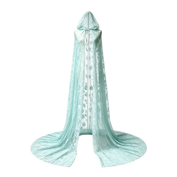 Yuncity Halloween Womens Cape Lace Hooded Sleeveless Cloak Flowy Vintage Stylish Lightweight Cozy Role Play Holiday Party Poncho Mint Green