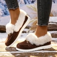 thumbnail image 3 of Women's Cozy Furry Slip on Boots Winter Warm Plush Lined Walking Loafers Suede Warm Cozy Flat Mules Shoes Coffee Size 10, 3 of 5