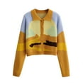 thumbnail image 3 of Faithtur Women Button Down Tops, Long Sleeve Color Block Knit Lapel Sweater, 3 of 6