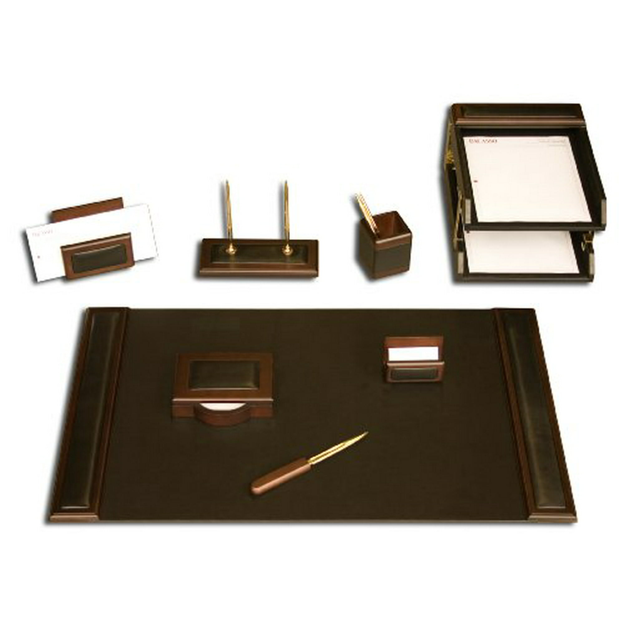 Dacasso Walnut And Black Leather Desk Set 10 Piece Walmart Canada