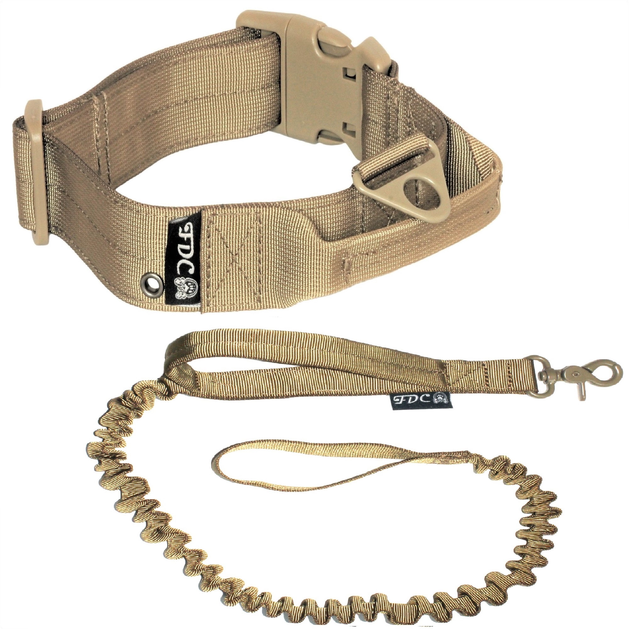 SET of Tactical COLLAR and LEASH Dog Military Army HEAVY DUTY Traning with HANDLE Width 1.5in Plastic Buckle  L: Neck 14" - 16"