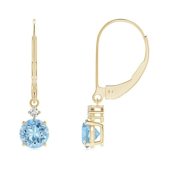 ANGARA Natural Solitaire Aquamarine Dangle Earrings with Diamond in 14K Yellow Gold for Women (Size-5mm) | March Birthstone, Anniversary, Jewelry Gift for Women | Natural Aquamarine Earrings