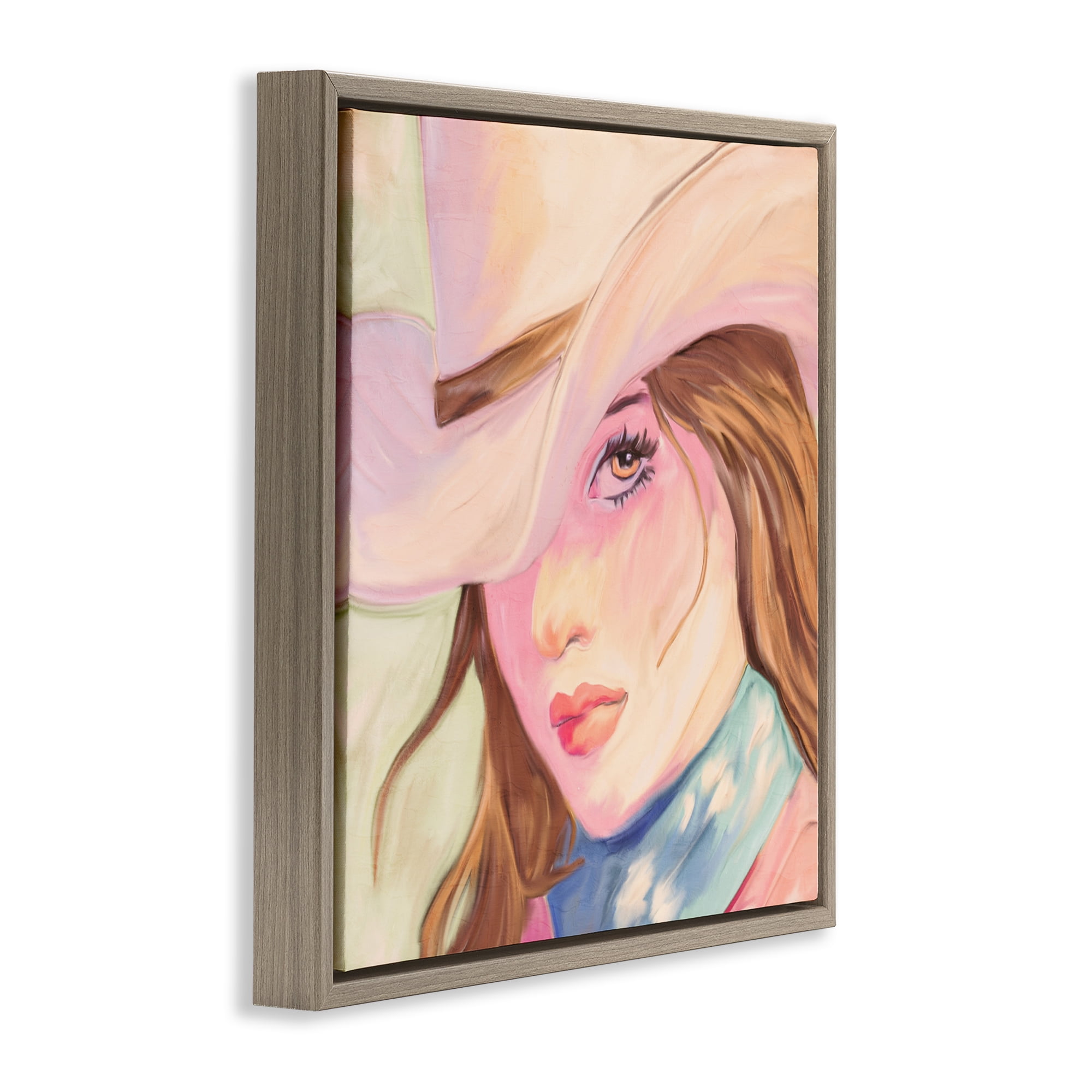 Pastel Cowgirl Brunette Brown Framed Floater Canvas Wall Art, design by Kim Allen
