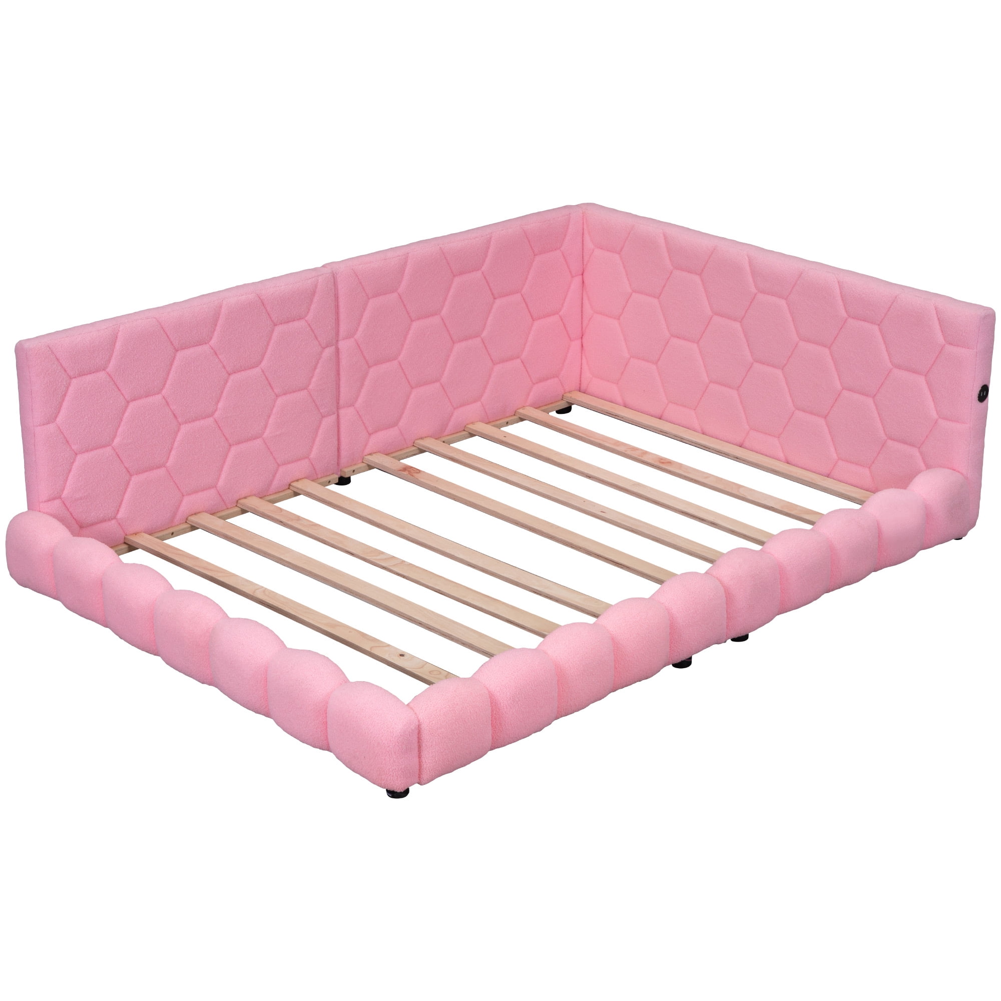 Euroco upholstery Tufted Full-Size Low Profile Daybed with USB Charging and LED Light Pink
