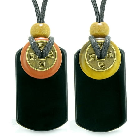 Cool Agate Tag Red Jasper Tiger Eye Lucky Coin Donut Amulets Love Couples or Best Friends Necklaces