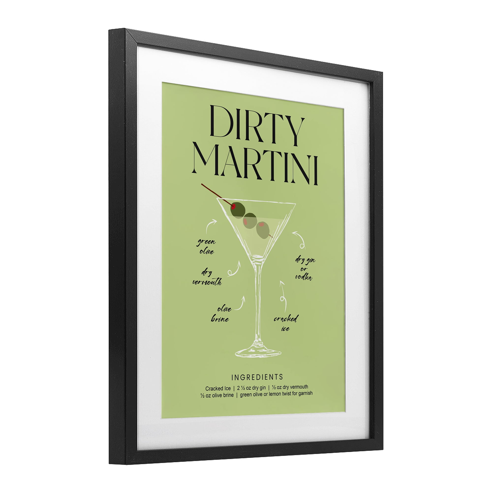 Stupell Industries Dirty Martini Green Recipe Black Framed Print Under Glass, design by Lettered and Lined