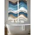 thumbnail image 4 of Blue Beige Ombre Sheer Curtains 63 Inch Length 2 Panels Set, Moire Geometric Abstract Modern Voile Window Treatment Rod Pocket Curtains Sheers Drapes for Bedroom/Living Room/Kitchen 52x"63"x2, 4 of 7