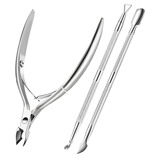 Cuticle Trimmer Cuticle Remover with Cuticle Pusher,Professional Stainless Steel Durable Pedicure Manicure Tools Cutter Nipper Scissor Clipper for Fingernails and Toenails Dead Skin Silver