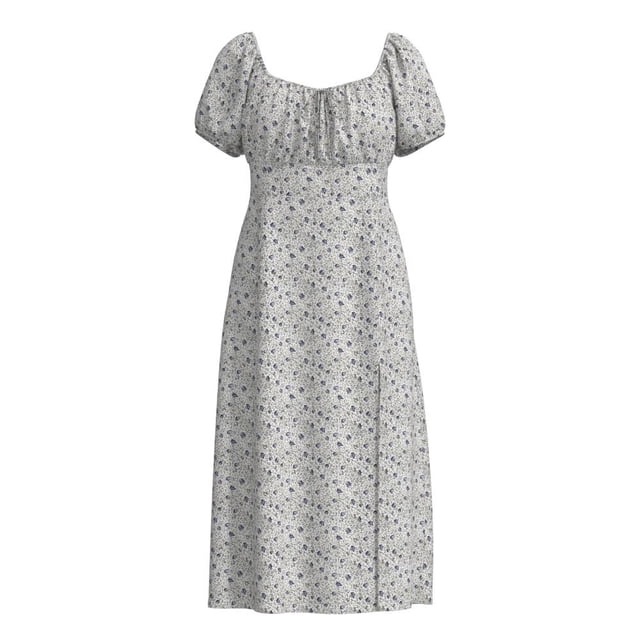 Vestido George para Mujer, Manga Corta con Elástico Smock en Espalda, Flores Blanco Talla G