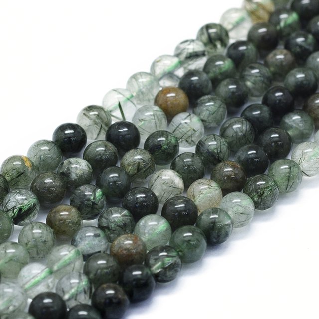 Natural Green Rutilated Quartz Beads Strands Round 6mm Hole: 1mm about 63~70pcs/Strand 15.35 inch(39cm)