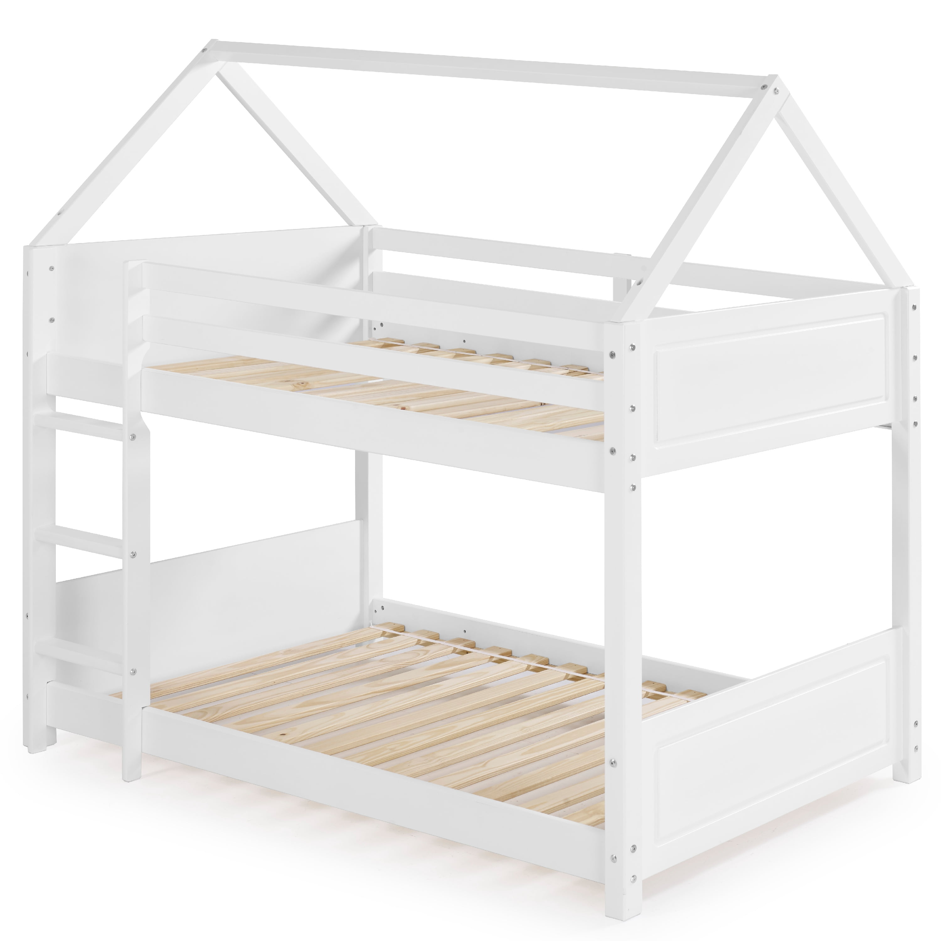 Lodgepole Kid's Twin Over Twin A-Frame Bunk Bed with Built-In Ladder, White