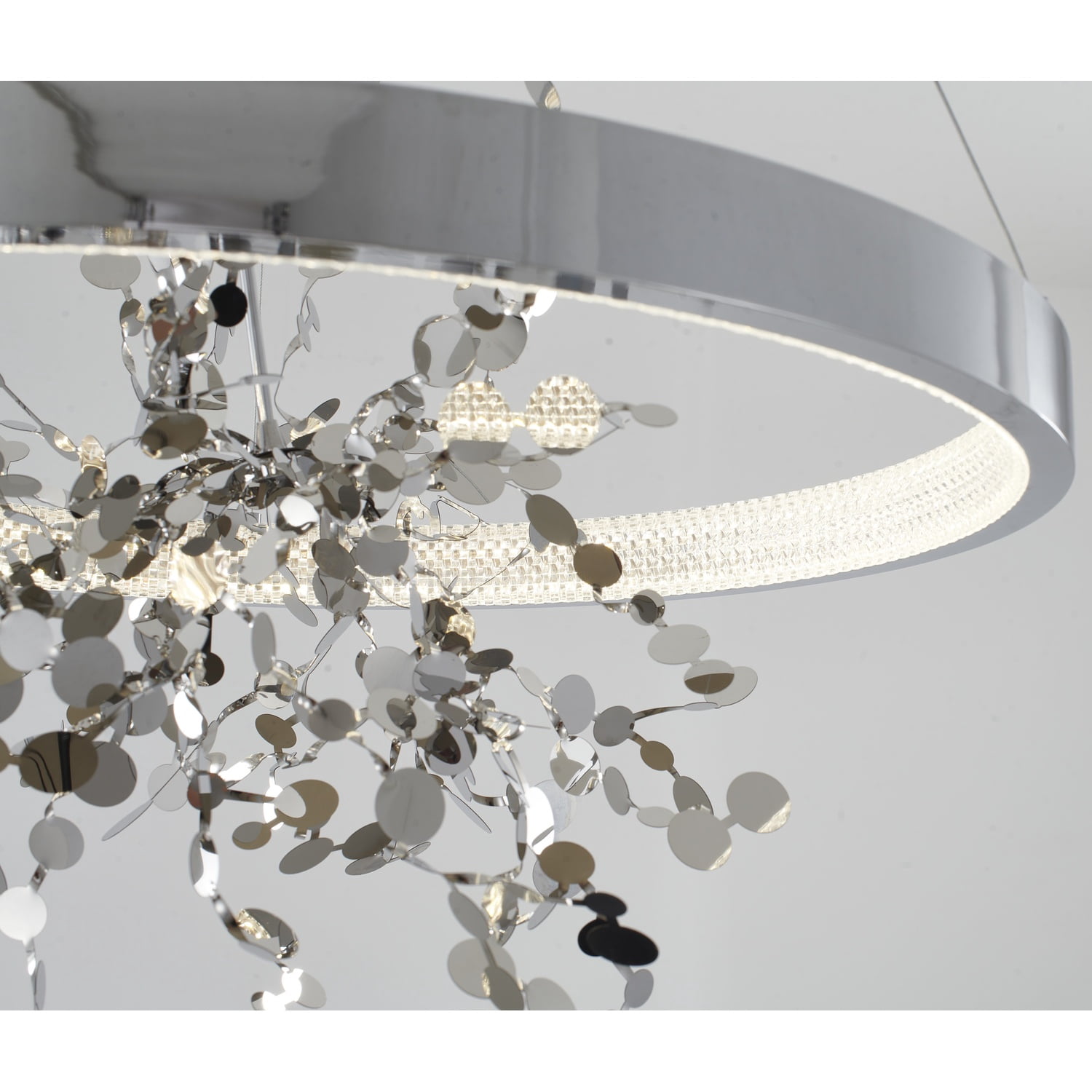 Design Living 1-Light D24" Chrome Frame Chandelier with a Gold Stainless Steel Confetti Interior and Transparent Diffuser