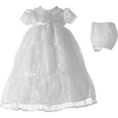 Christening Baptism Newborn Baby Girl Special Occasion Girls Long Triple Tiered Allover Floral Lace Dress With Peter Pan Collar