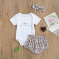 thumbnail image 2 of ITFABS Baby Summer Outfits, Letter Print Romper + Leopard Shorts + Headband, 2 of 8