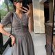 thumbnail image 4 of Vestido De Descanso De Té Con Aspecto Más Delgado Francés Retro De Longitud Media Pequeña Temperamento Cuello En v Cintura Estrecha, 4 of 4