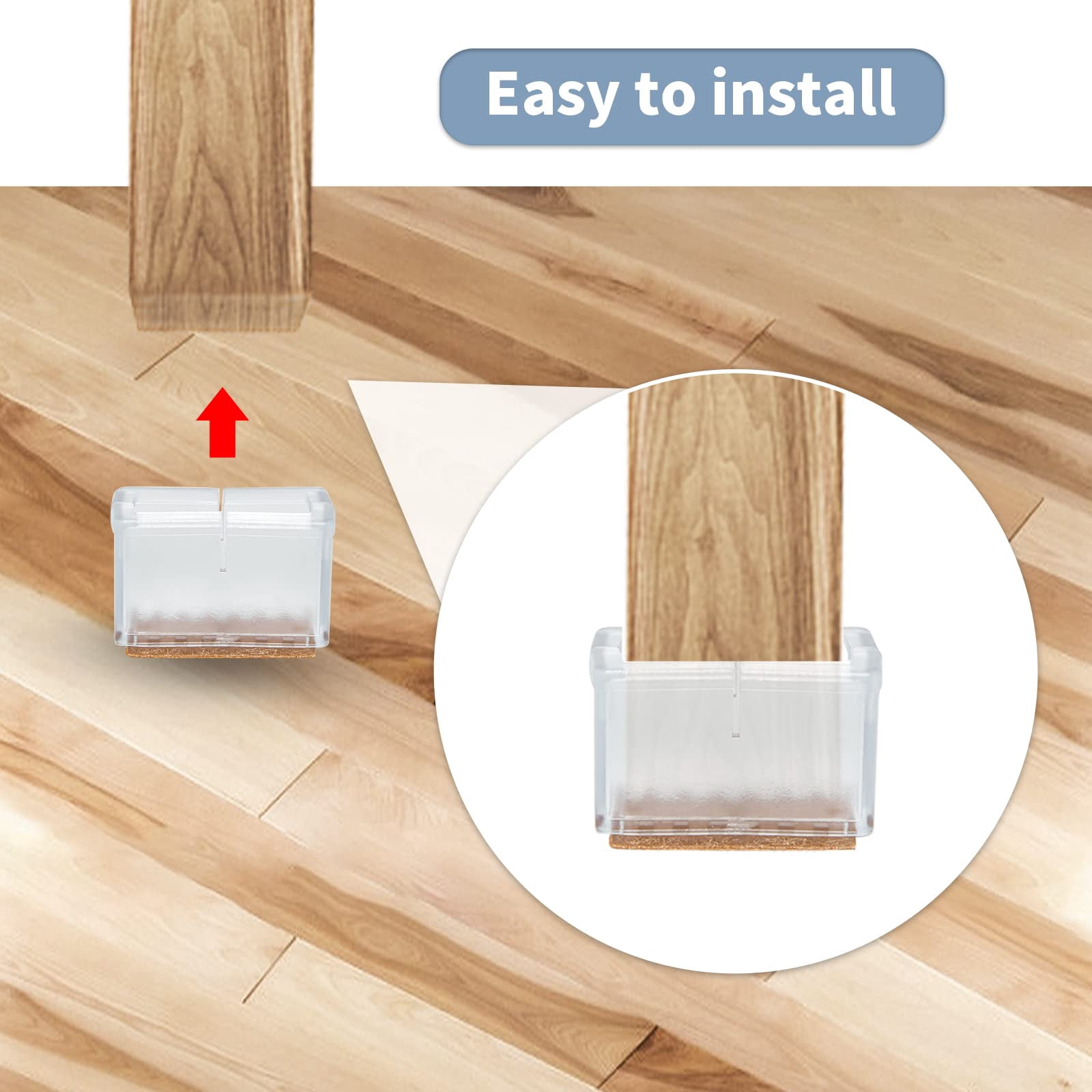 Flyshop 12 Pieces Transparent PVC Rectangle Chair Leg Caps Furniture Table Feet Covers Felt Pads for Hardwood Floor Protector, Fit Length 39 to 48 mm, Width 24 to 30 mm