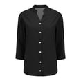thumbnail image 4 of Endives Women's Linen Shirt 3/4 Sleeve Shirt Fashion Casual Solid Color Shirts Button Down Shirts For Women Spring Summer Black, 4 of 6