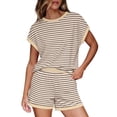 thumbnail image 2 of Letdown 2 Piece Sets for Women Summer Crew Neck Lounge Stripe Shorts Sets Cap Sleeve Lounge Spring Beach Airport Travel Vacation Outfits Matching Sweatsuit, 2 of 6