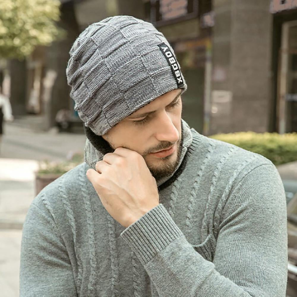 Deepwonder Autumn Winter Beanie Knit Hat Scarf Set for Men Daily Knit Ribbed Cap Neck Warm & Soft Stylish Toboggan Skull Caps for Cold Weather 2 Pcs