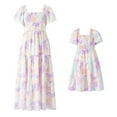 thumbnail image 2 of Coduop Mother Daughter Matching Dresses Square Neck Short Sleeve Tiered Family Dress, 2 of 6