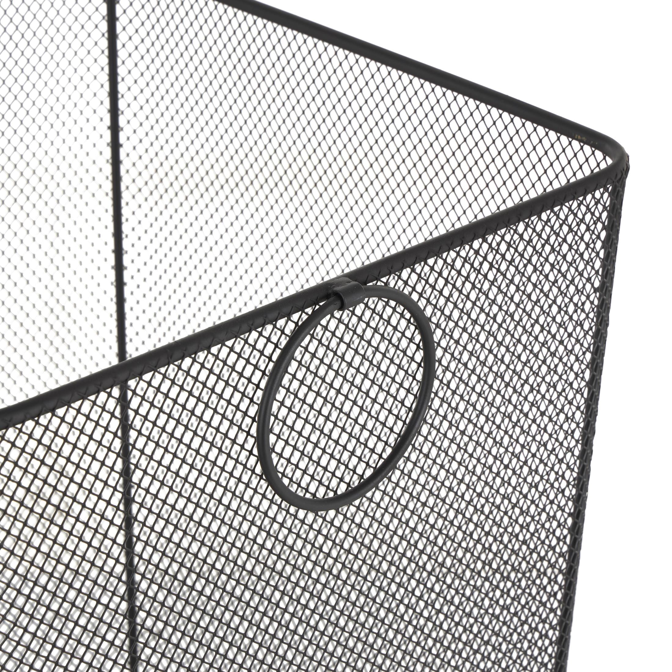 DecMode Black Metal Square Mesh Wire Rolling Laundry Storage Cart with Ring Handles